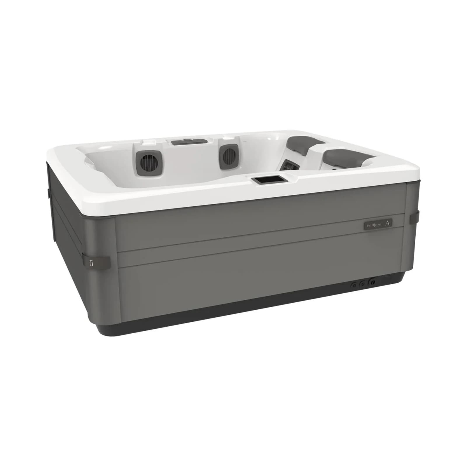 Bullfrog Spas A5D hot tub in Snow and Coastal finishes, official three-quarter product view