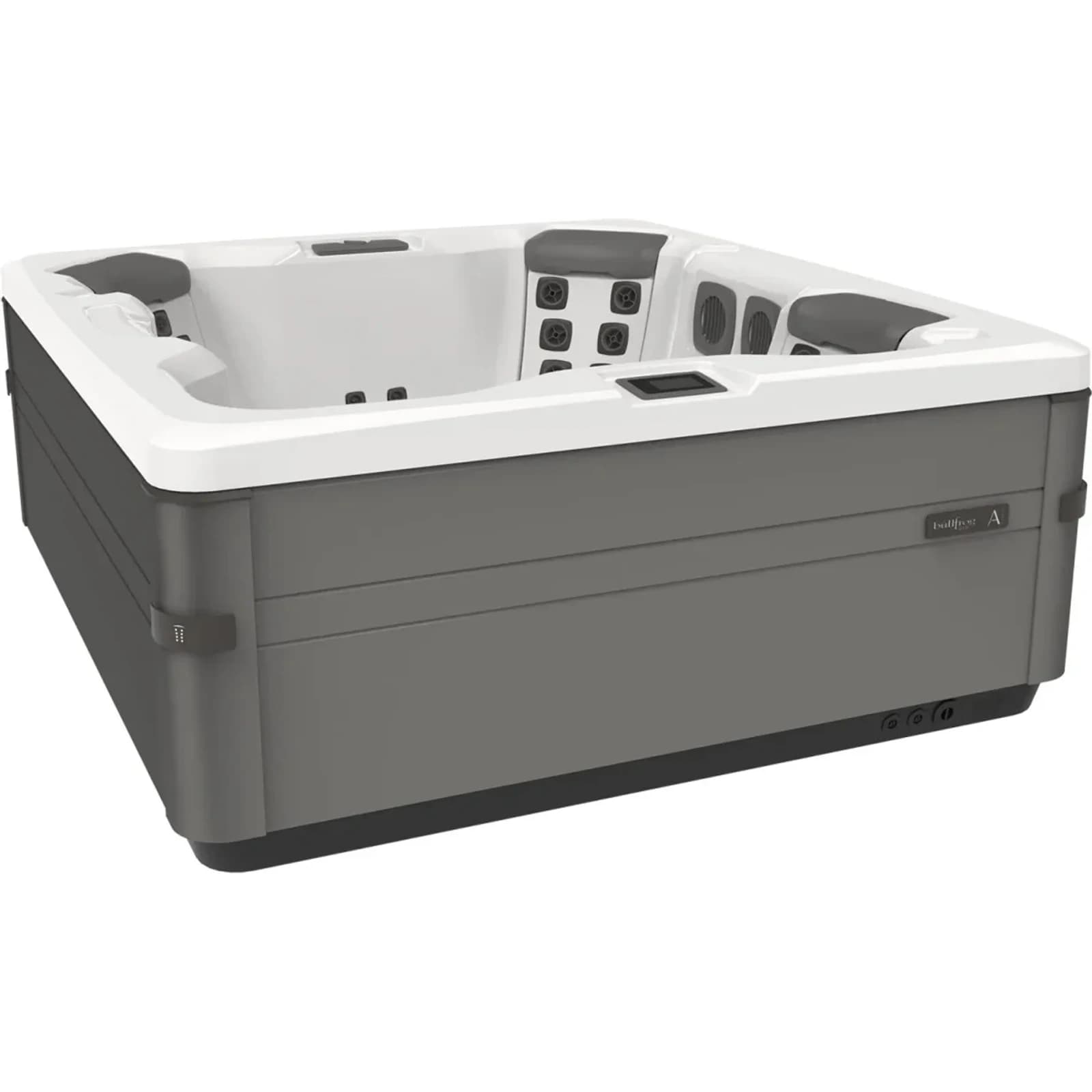 Bullfrog Spas A6L hot tub in Coastal Gray finish, official three-quarter product view