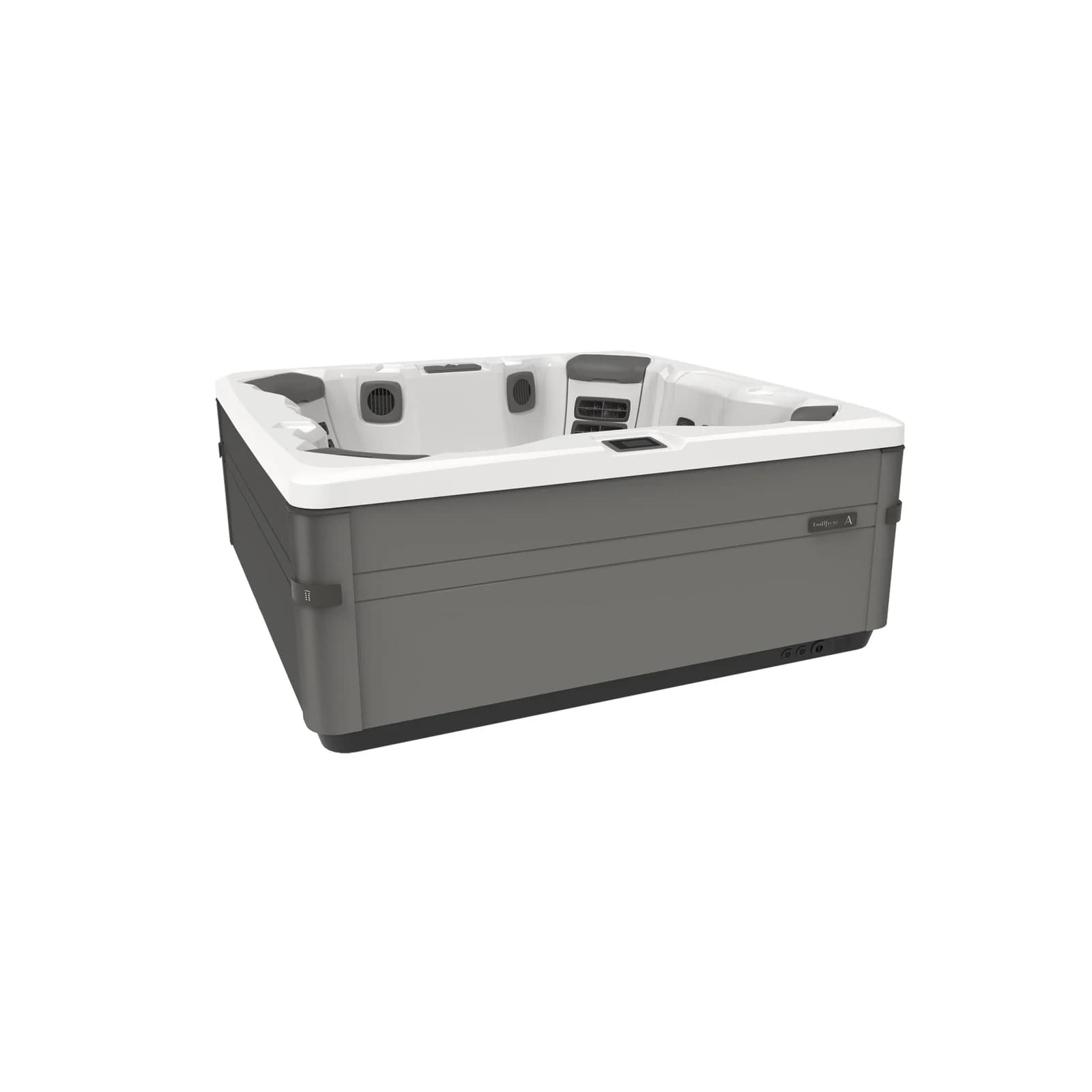 Bullfrog Spas A7 hot tub in Coastal Gray finish, official three-quarter product view