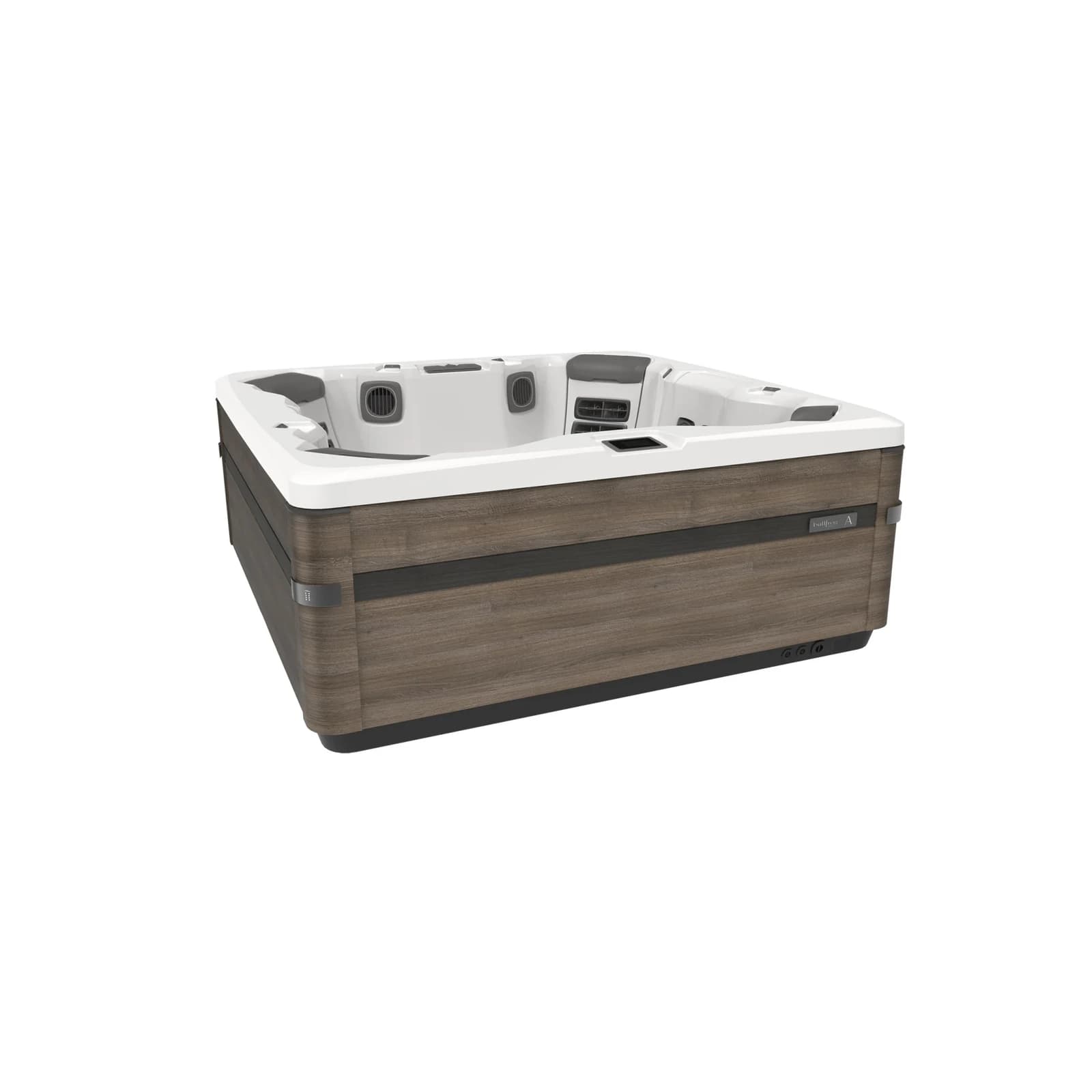 Bullfrog Spas A7 hot tub in Timber finish, official three-quarter product view