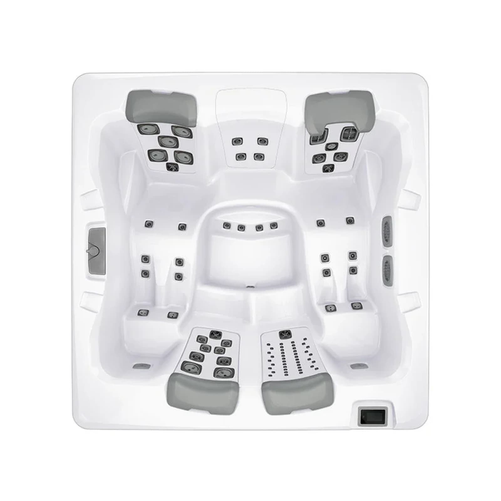 Bullfrog Spas A7D hot tub, official overhead seating view on a white background