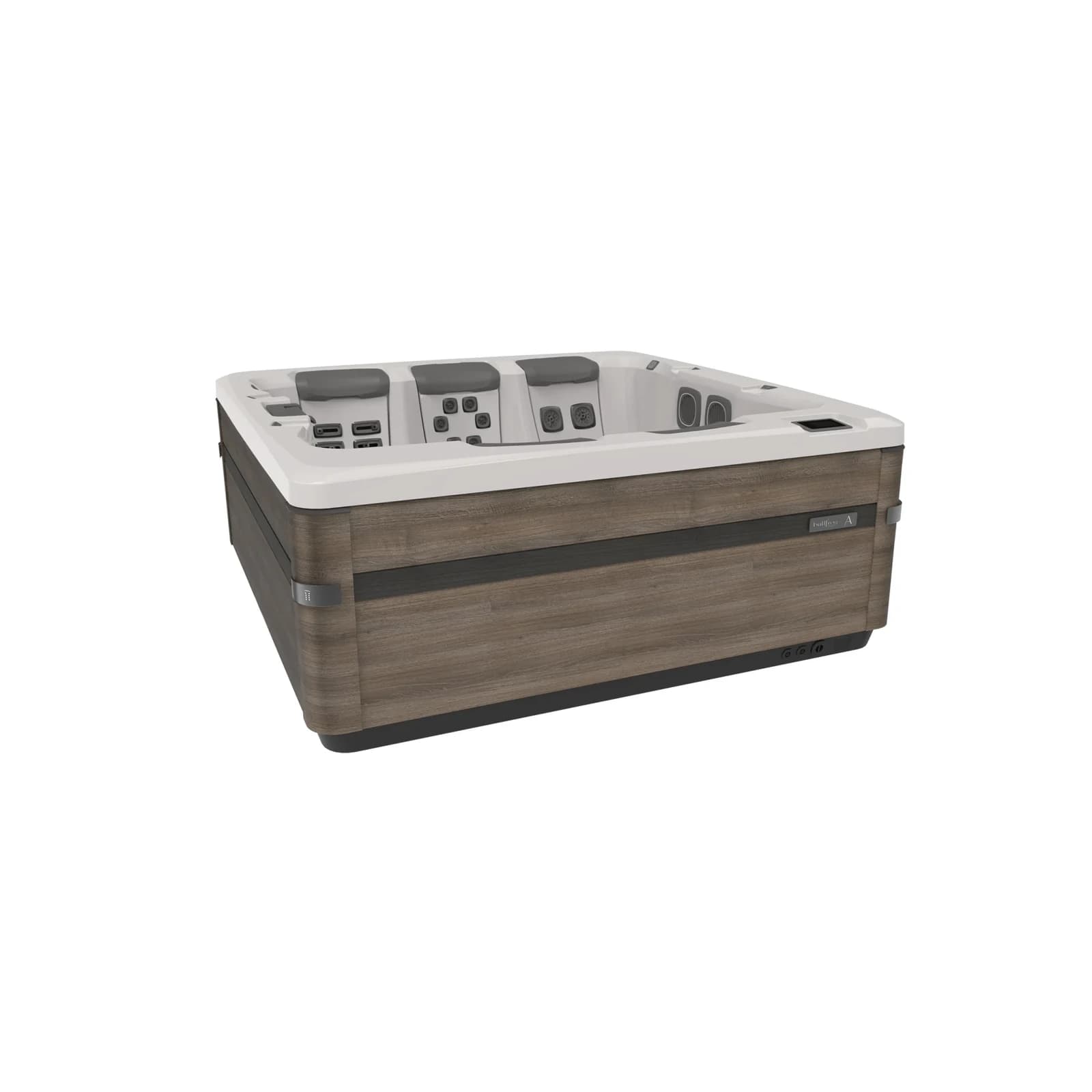 Bullfrog Spas A7D hot tub in Timber finish, official three-quarter product view