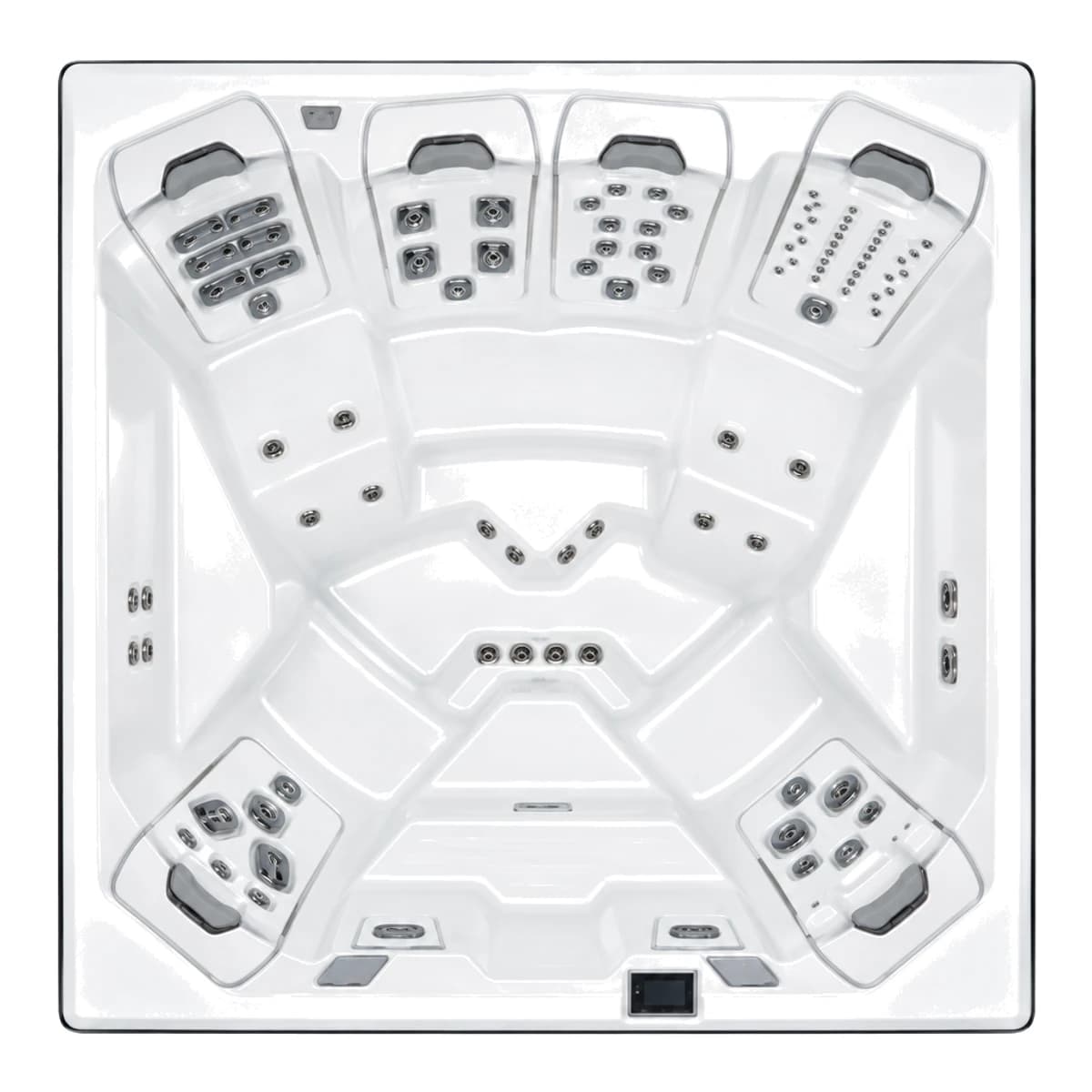 Bullfrog Spas M7, empty top-down view showing the interior and jets on a white background