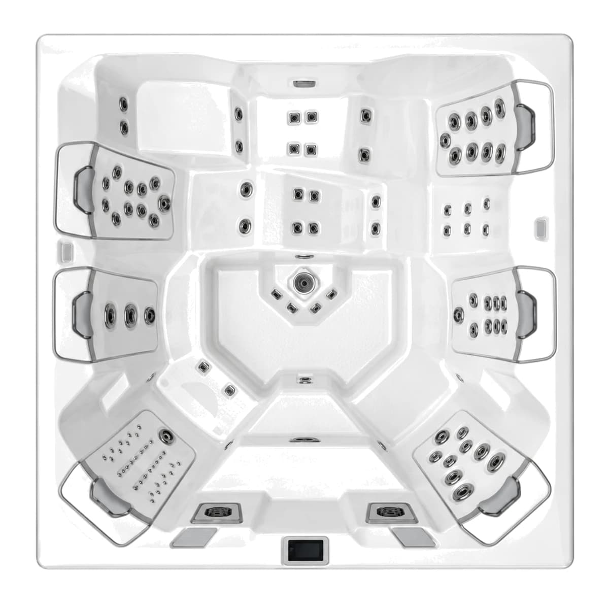 Bullfrog Spas M8, empty top-down view showing the interior and jets on a white background