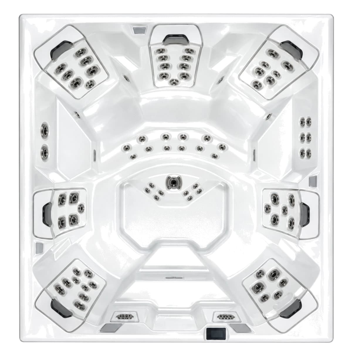 Bullfrog Spas M9, empty top-down view showing the interior and jets on a white background