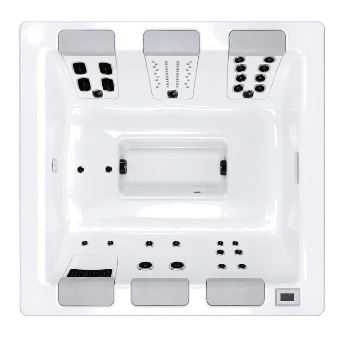 Bullfrog Spas STIL7, empty top-down view showing the interior and jets on a white background