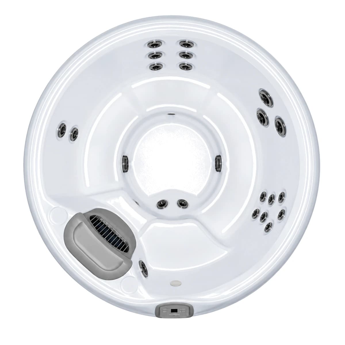 Bullfrog Spas X6R, empty top-down view showing the interior and jets on a white background
