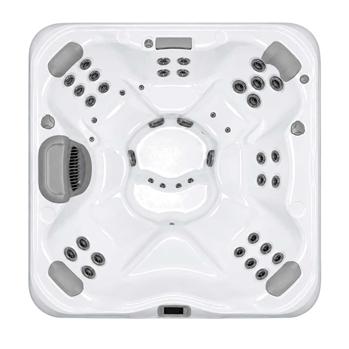 Bullfrog Spas X7, empty top-down view showing the interior and jets on a white background