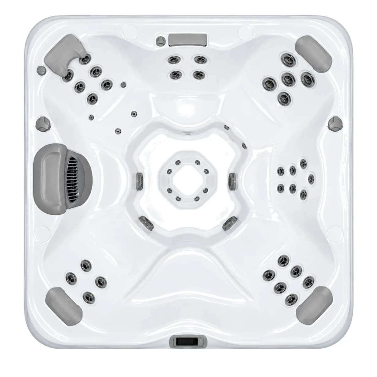 Bullfrog Spas X8, empty top-down view showing the interior and jets on a white background