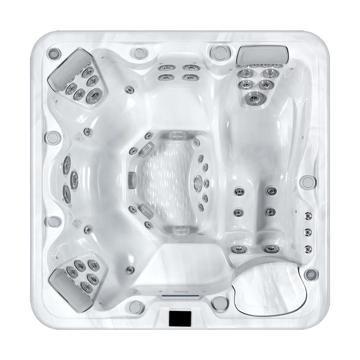 Olympus Spas Ares, empty top-down view showing the interior and jets on a white background