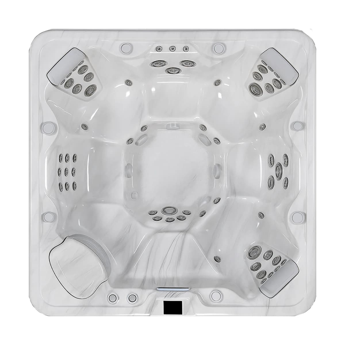Olympus Spas Zeus, empty top-down view showing the interior and jets on a white background