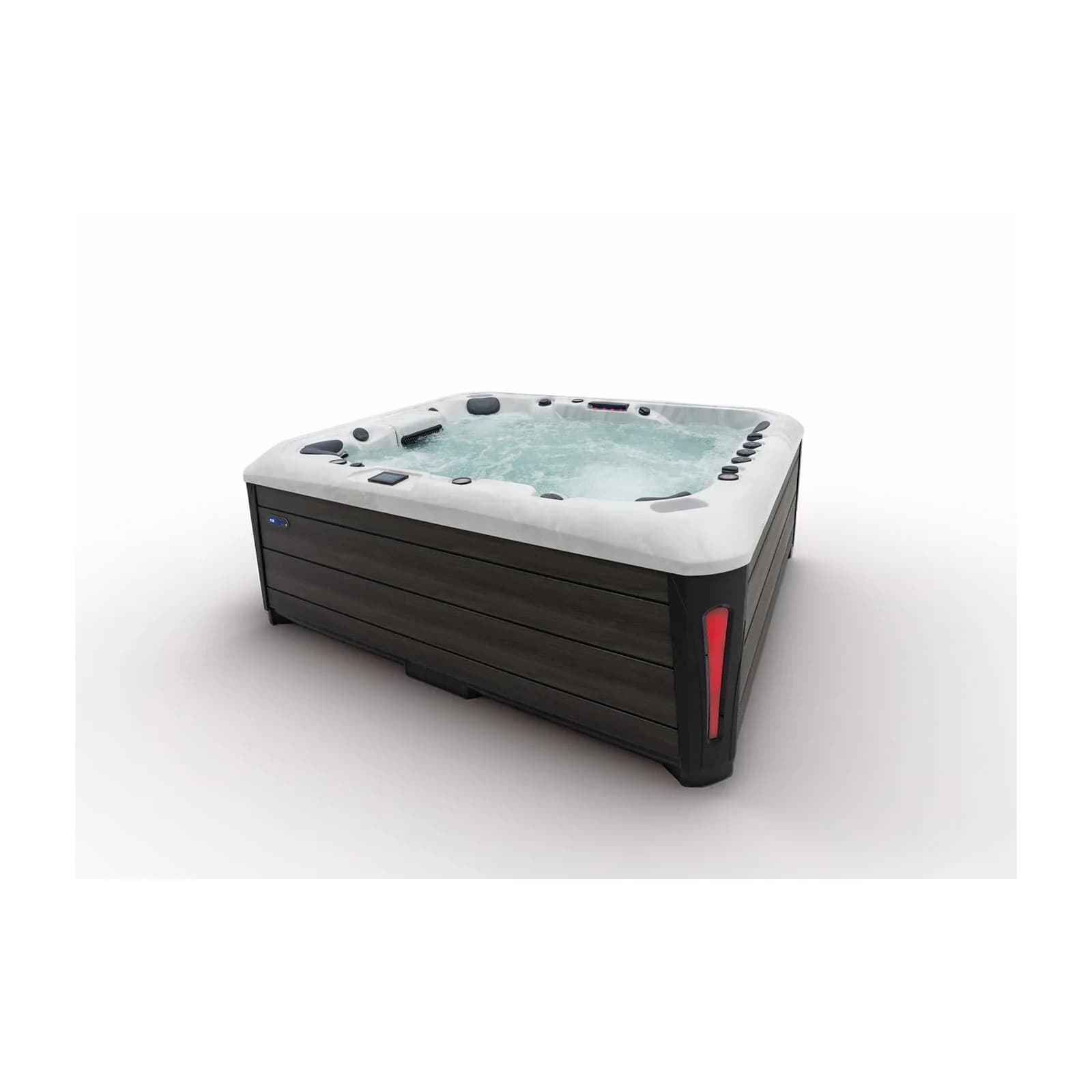 Platinum Spas Maximus hot tub with water, three-quarter view of the full spa