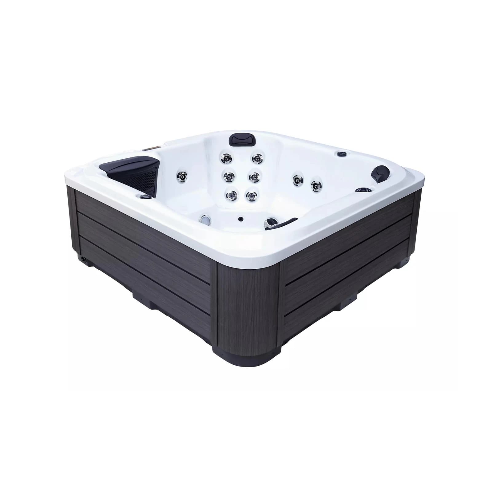 Platinum Spas Reims hot tub, three-quarter view showing the shell and cabinet