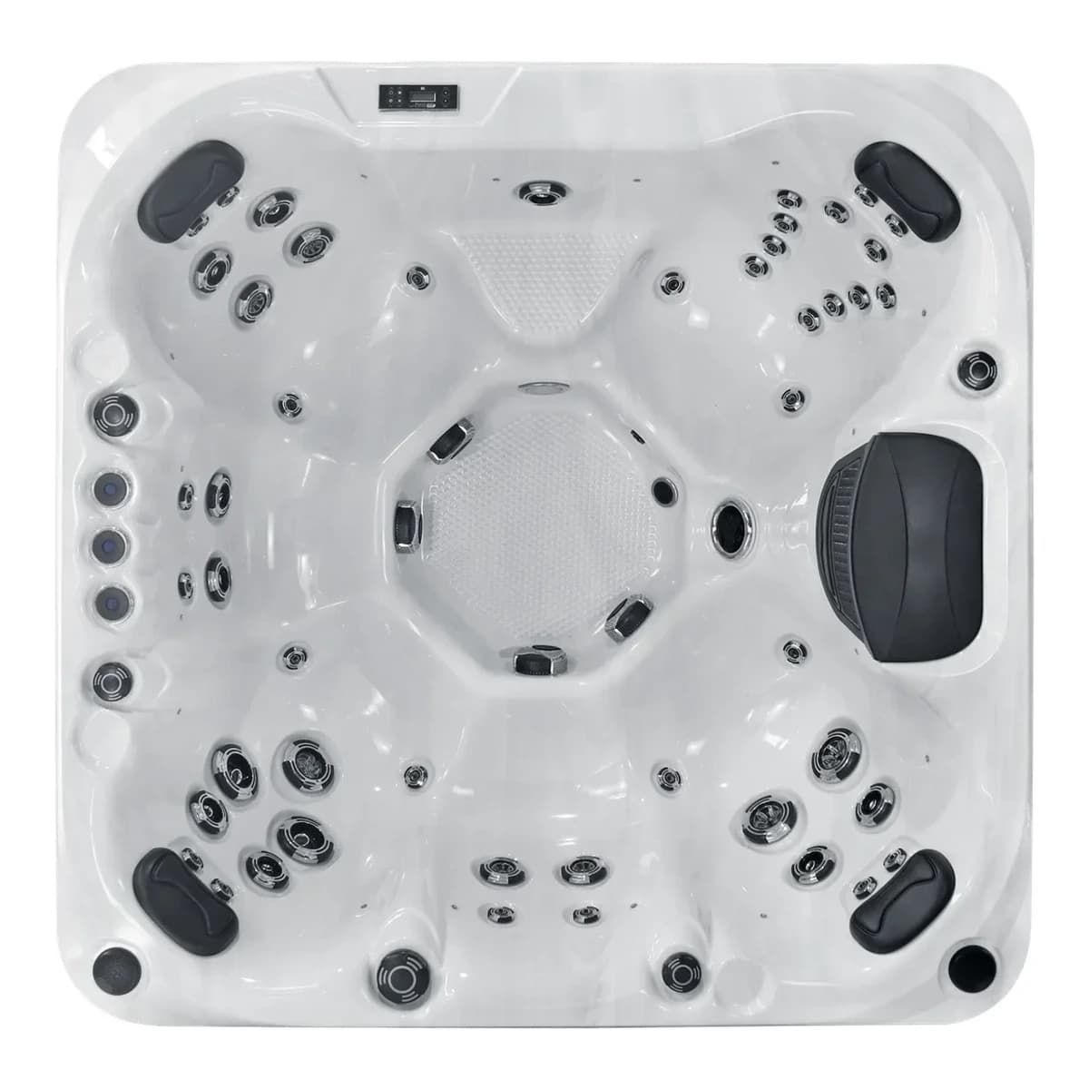 Platinum Spas Seville Hot Tub, empty top-down view showing the interior and jets on a white background