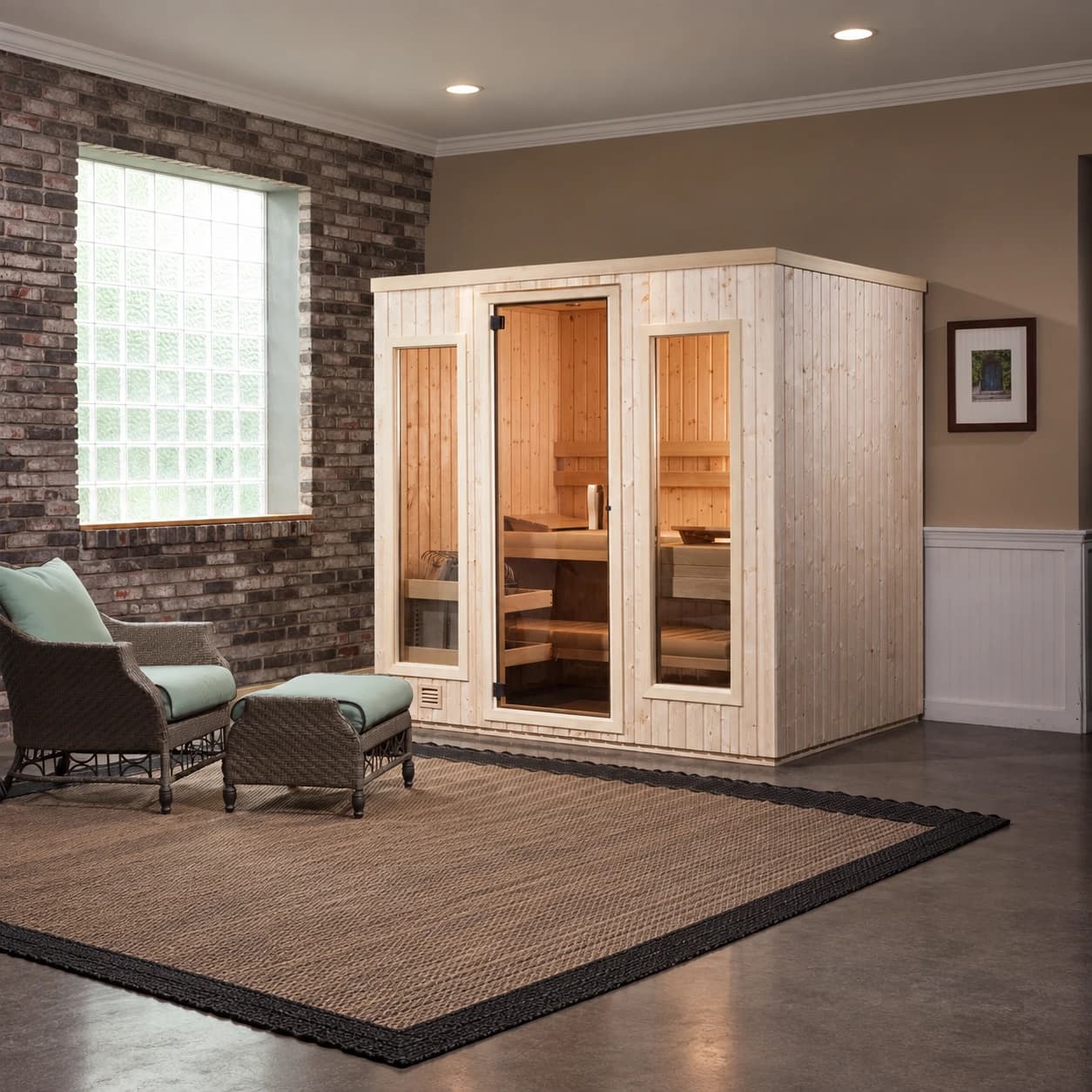 Finnleo Sisu freestanding sauna in a residential wellness room