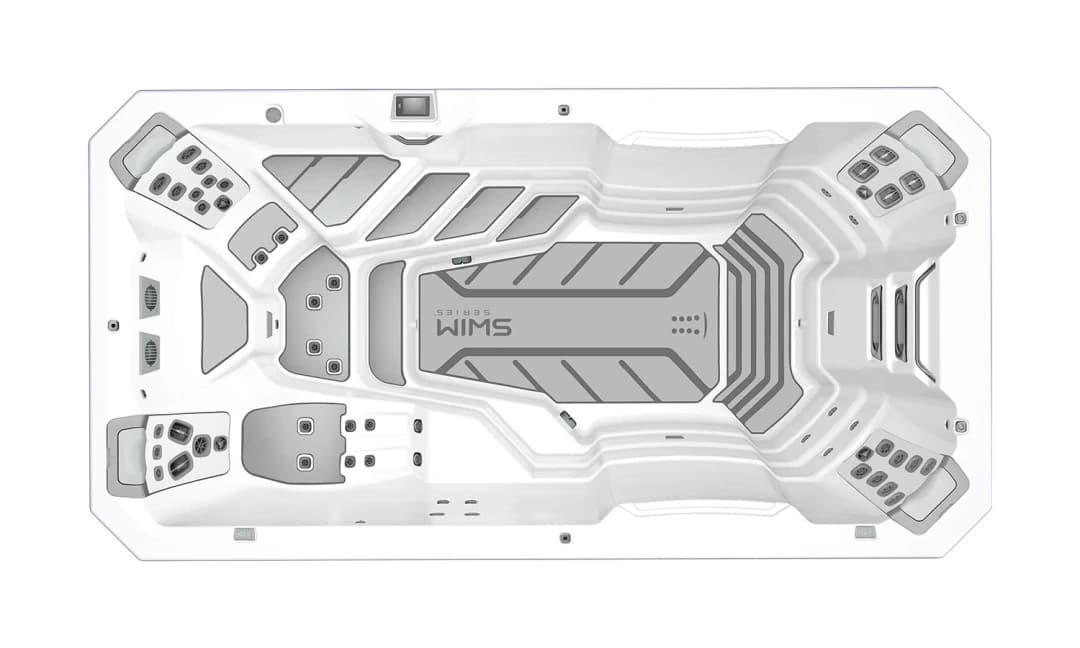 Bullfrog Spas S180XD Swim Spa, empty top-down view showing the interior and jets on a white background