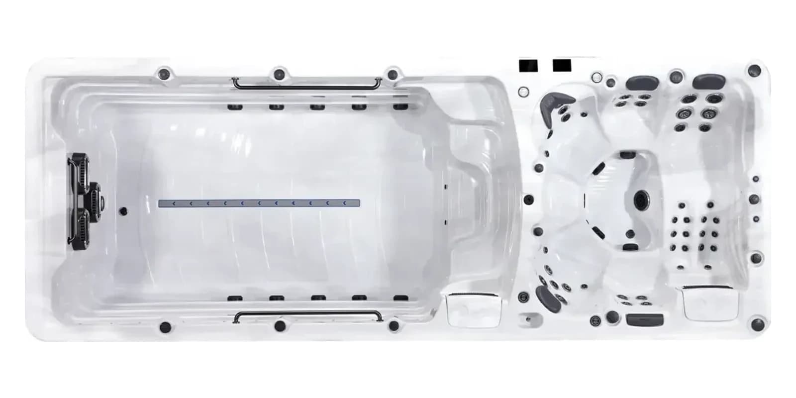 Platinum Spas Helios, empty top-down view showing the interior and jets on a white background