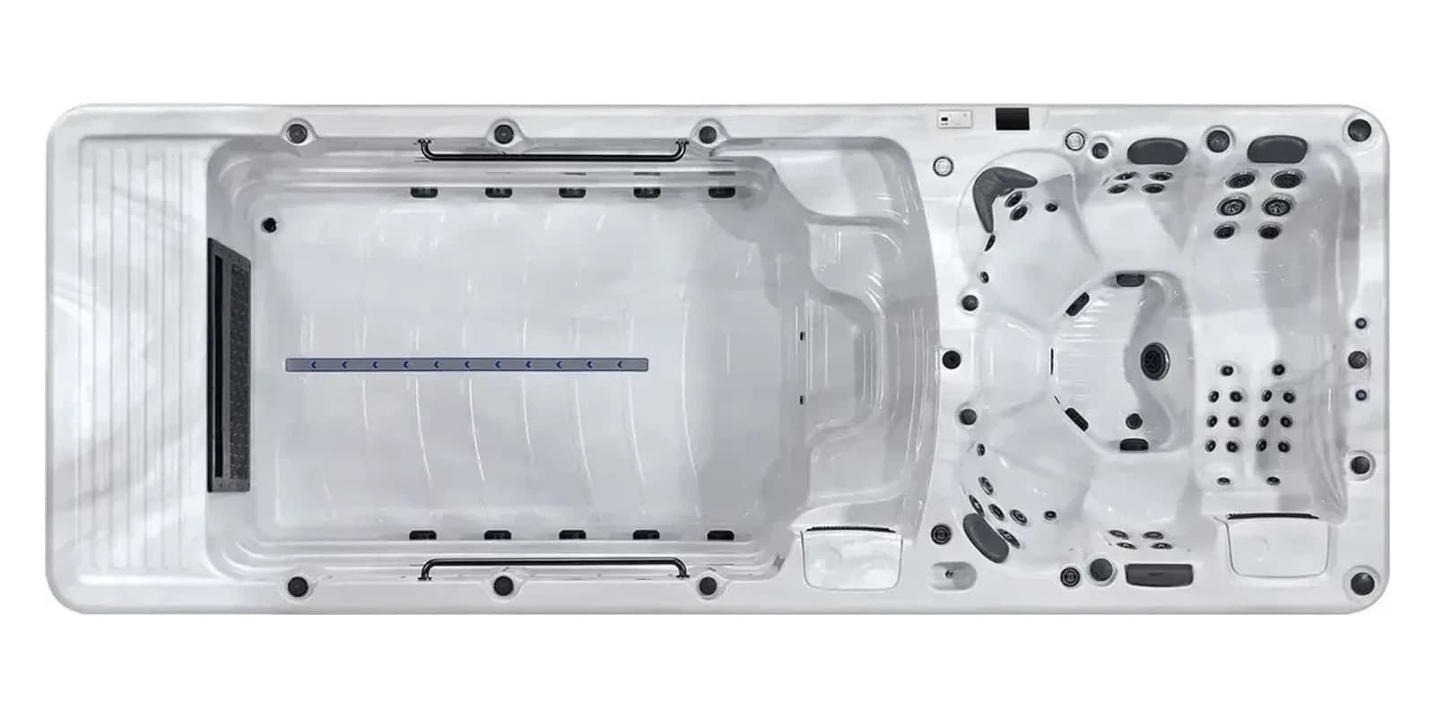 Platinum Spas Helios Pro, empty top-down view showing the interior and jets on a white background