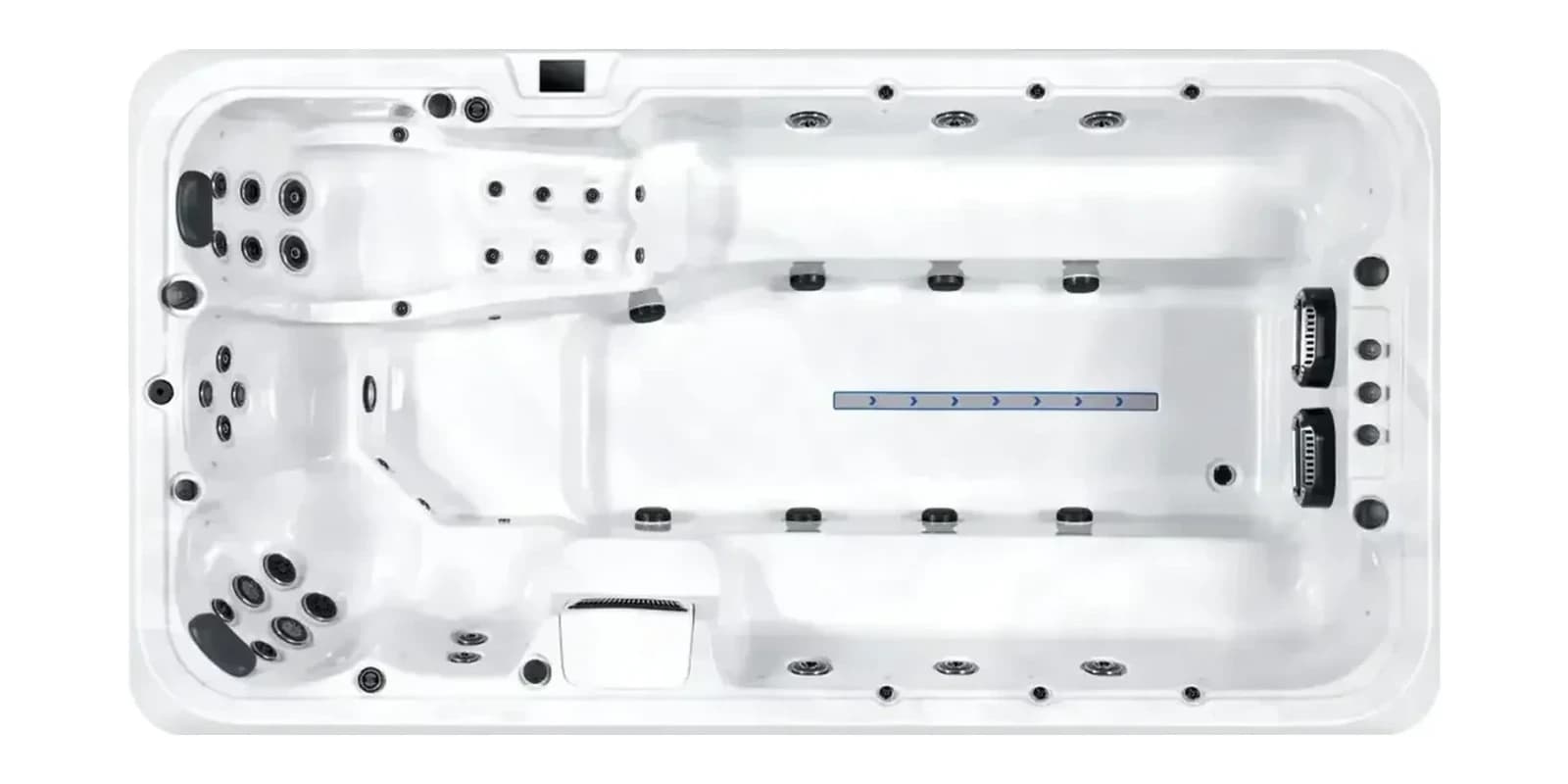 Platinum Spas Titan, empty top-down view showing the interior and jets on a white background