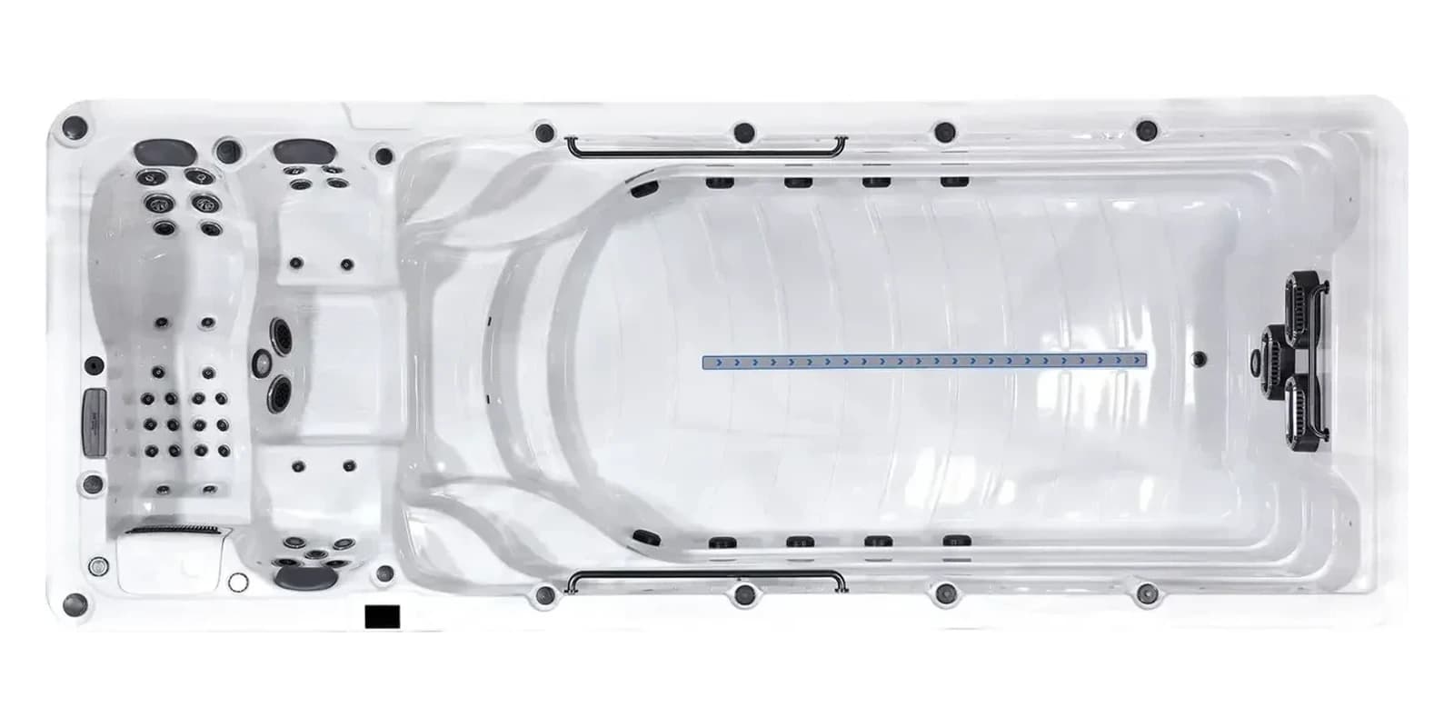 Platinum Spas Zelus, empty top-down view showing the interior and jets on a white background