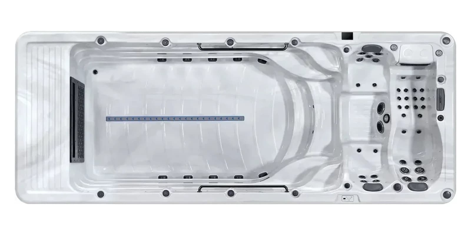 Platinum Spas Zelus Pro, empty top-down view showing the interior and jets on a white background