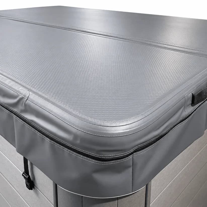 Aircap cover corner detail showing zipper, skirt and locking strap