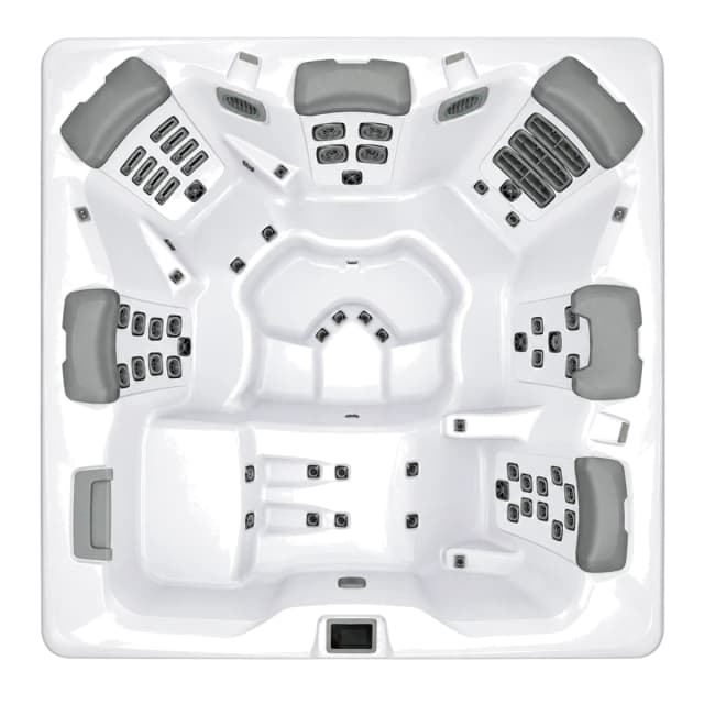 Bullfrog Spas A8L, empty top-down view showing the interior and jets on a white background