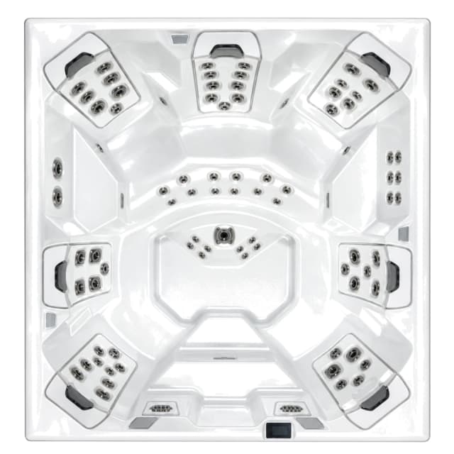 Bullfrog Spas M9, empty top-down view showing the interior and jets on a white background