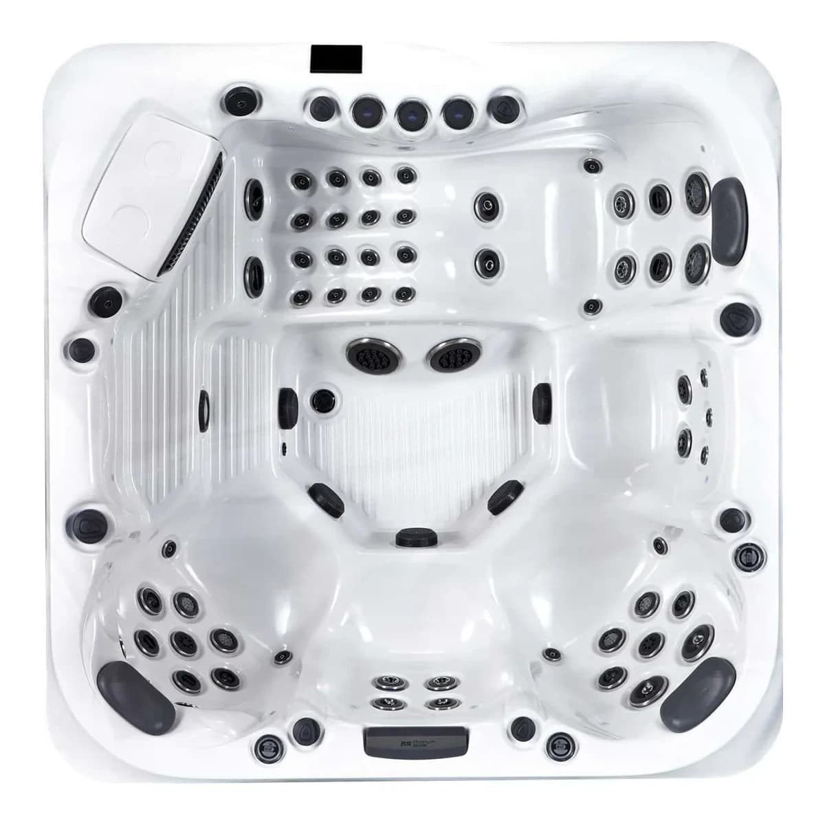 Platinum Spas Portofino Hot Tub, empty top-down view showing the interior and jets on a white background