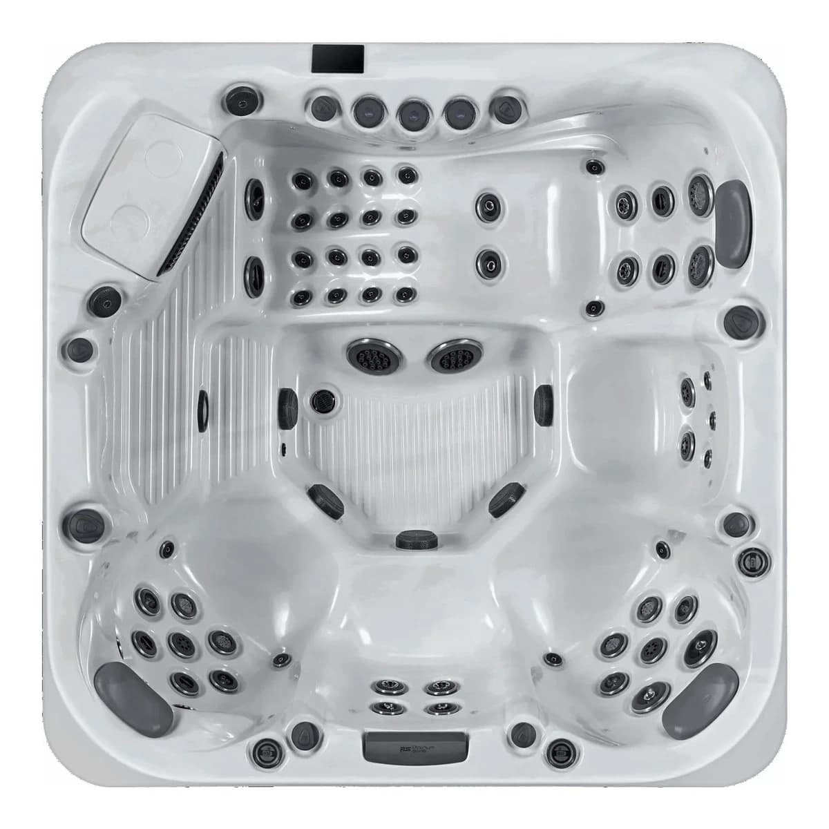 Platinum Spas Positano Hot Tub, empty top-down view showing the interior and jets on a white background