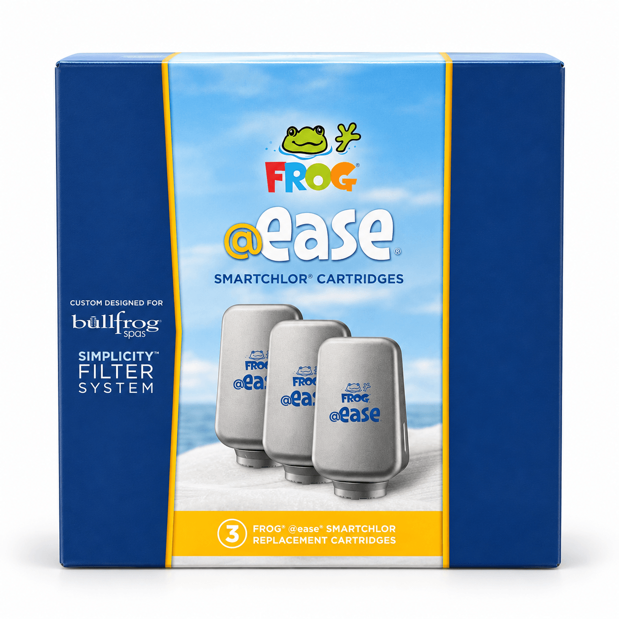 Bullfrog Spas Simplicity Regular Size SmartChlor Replacement Cartridges – 3-Pack in a reference-based product illustration
