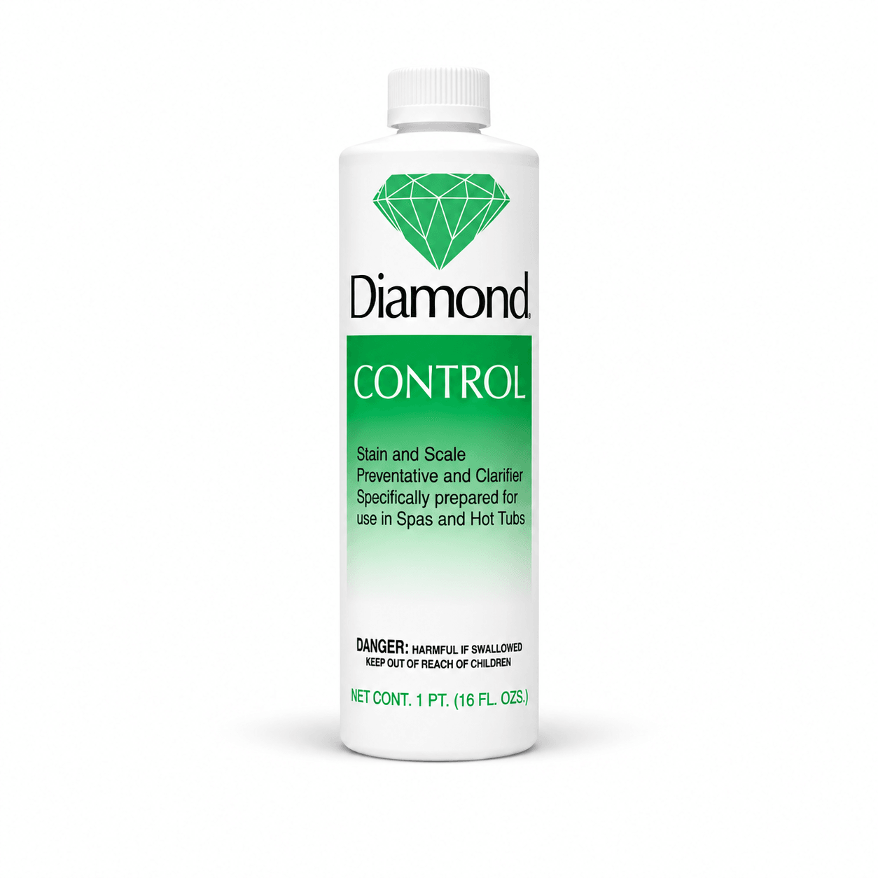 Diamond Control – Spa Stain & Scale Preventative + Clarifier (16 oz.) in a reference-based studio illustration