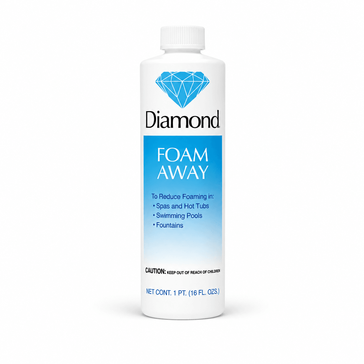 Diamond Foam Away – Spa & Hot Tub Foam Eliminator (16 oz.) in a reference-based studio illustration