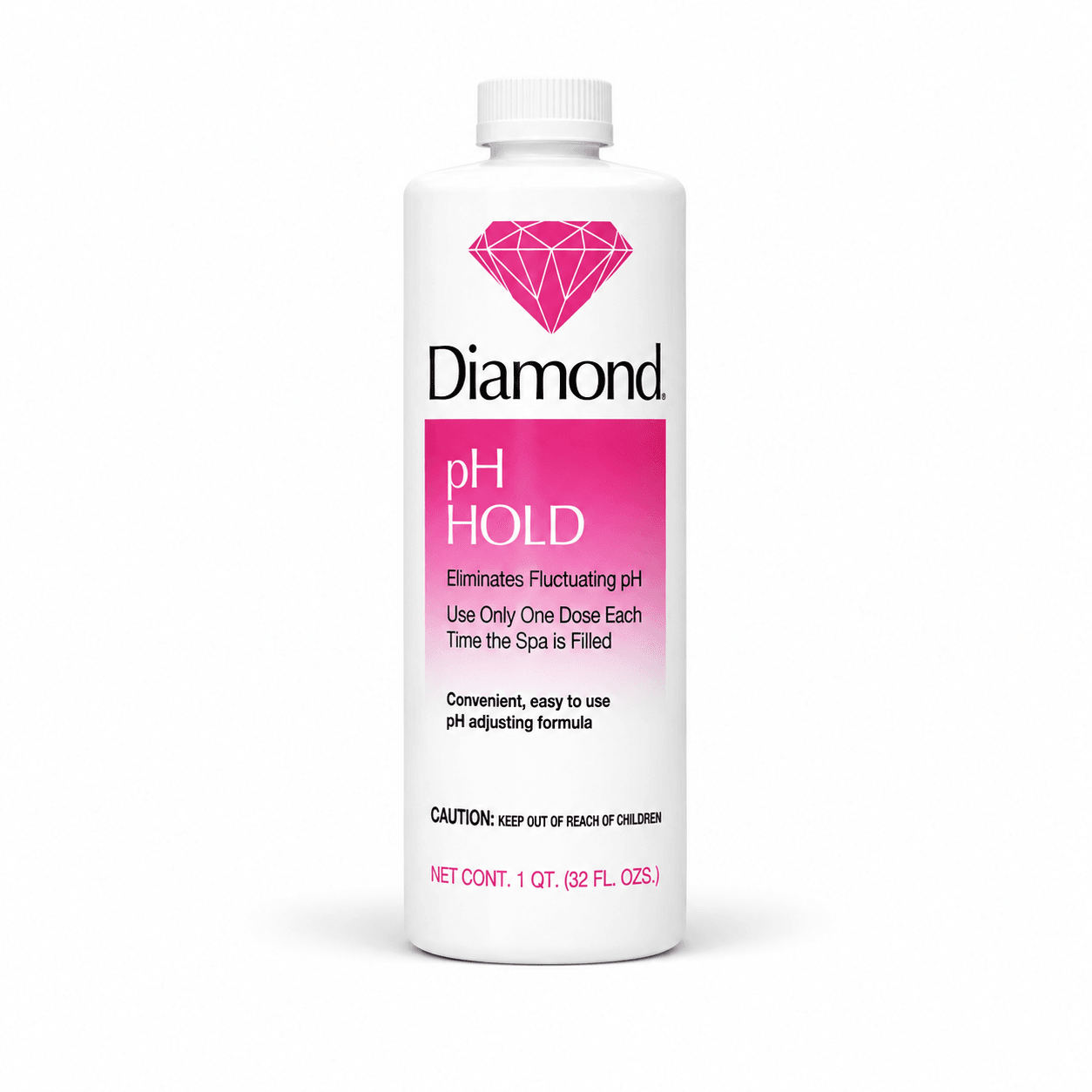Diamond pH Hold – One-Dose Spa pH Stabilizer (32 oz.) in a reference-based studio illustration