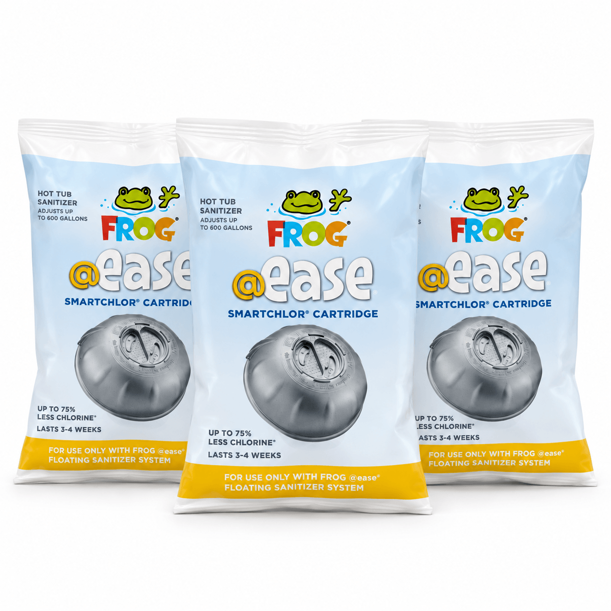 FROG @ease Floating SmartChlor Replacement Cartridges – 3-Pack in a reference-based product illustration
