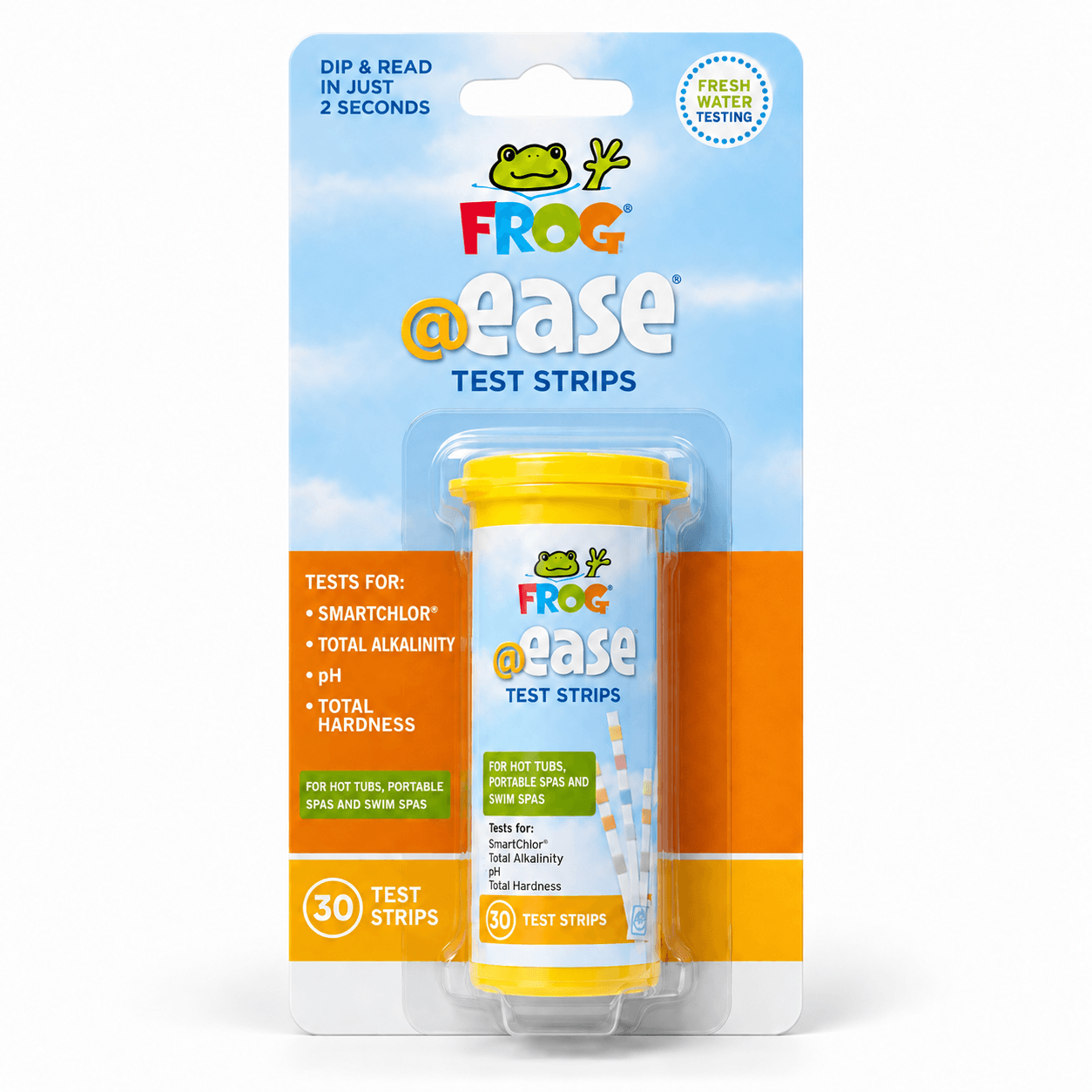 FROG @ease Test Strips in a reference-based studio illustration