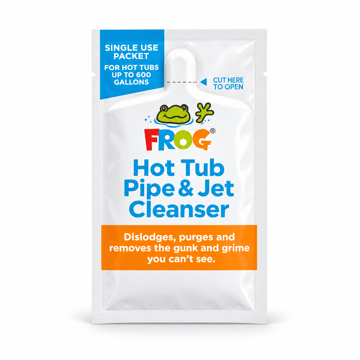 FROG Hot Tub Pipe & Jet Cleanser – Single-Use Packet (Up to 600 Gallons) in a reference-based studio illustration
