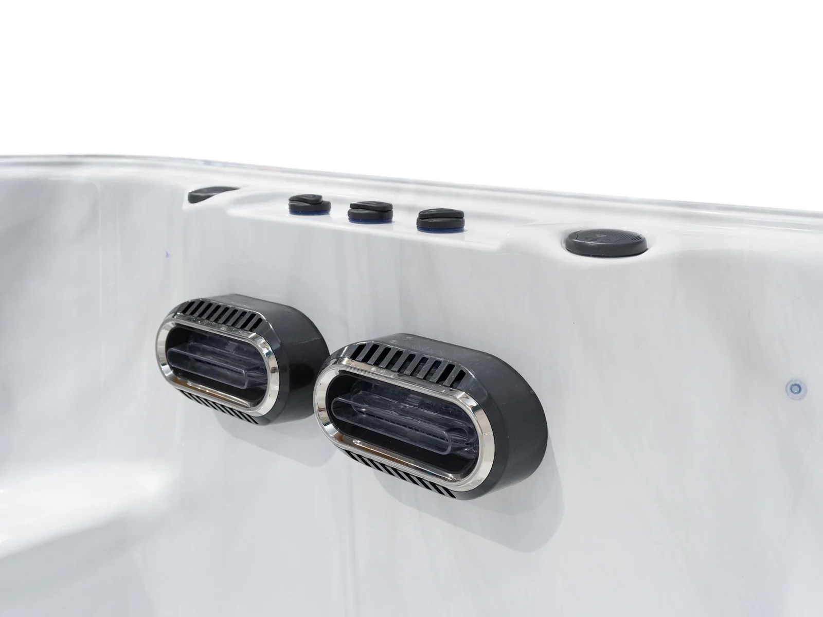Real Platinum Spas twin swim current outlets photographed inside a swim spa